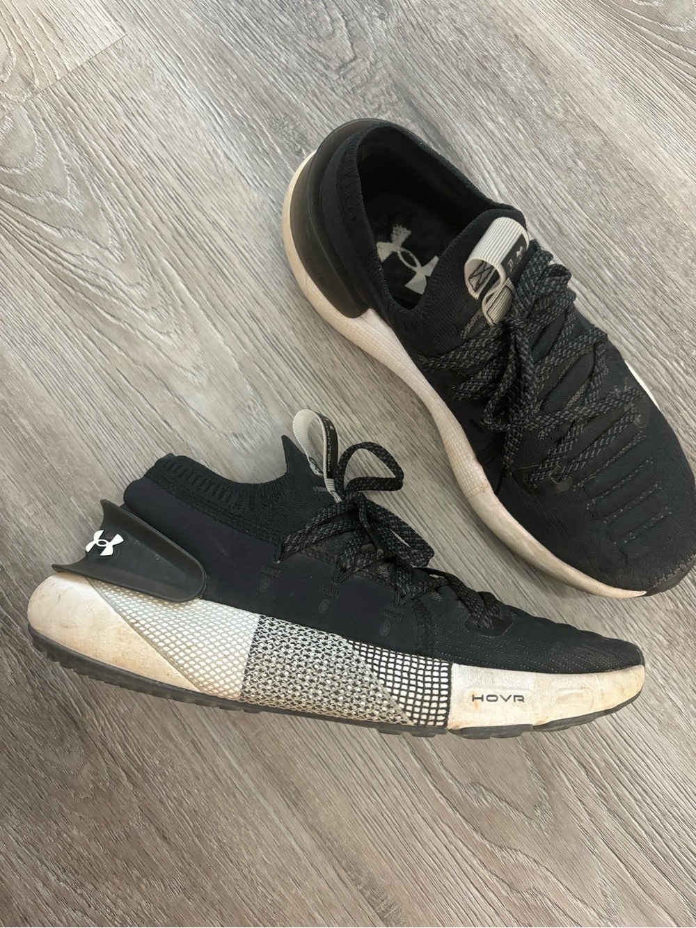 Under Armour Black and White HOVR Knit Training Sneakers 7.5